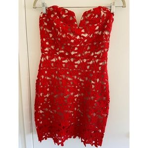 Red strapless cocktail dress